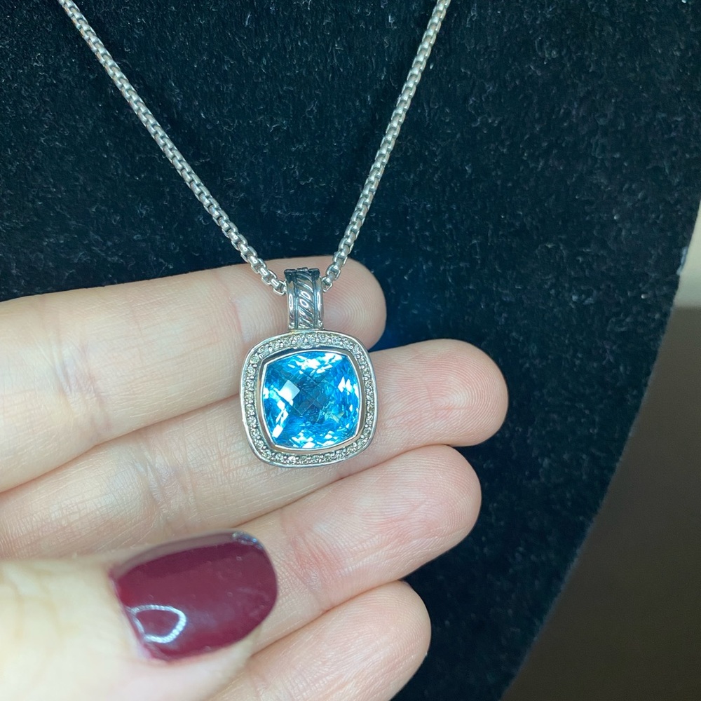 Authentic David Yurman 11mm Albion blue turquoise and diamond pendant & chain